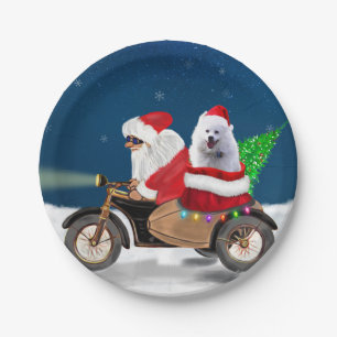 American Eskimo Dog Weihnachtsmann Pappteller