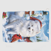 American Eskimo Dog Winter Wunderland Weihnachten Golfhandtuch (Horizontal)