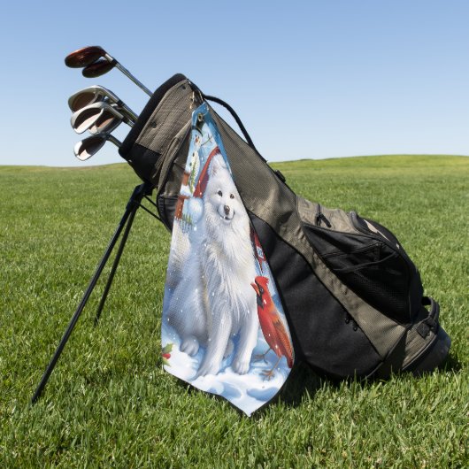 American Eskimo Dog Winter Wunderland Weihnachten Golfhandtuch (Gras)