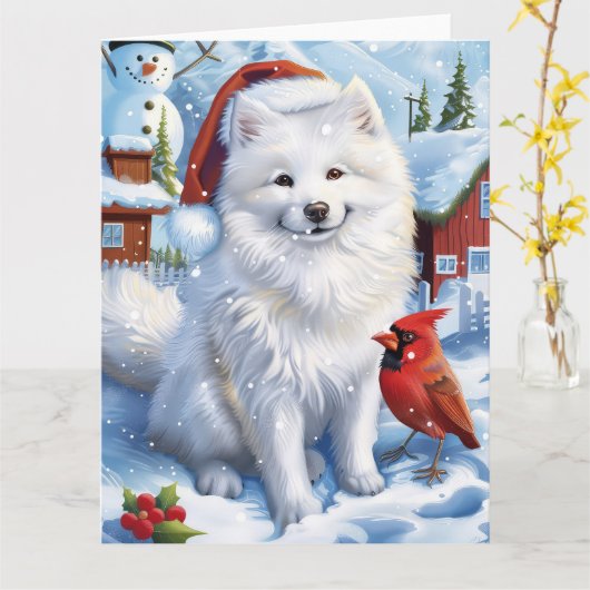 American Eskimo Dog Winter Wunderland Weihnachten Karte (Gelbe Blume)