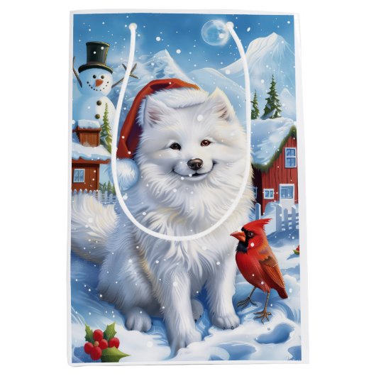 American Eskimo Dog Winter Wunderland Weihnachten Mittlere Geschenktüte (Vorderseite)