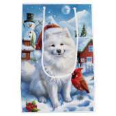 American Eskimo Dog Winter Wunderland Weihnachten Mittlere Geschenktüte (Rückseite)