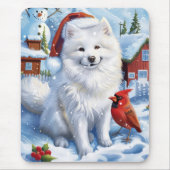 American Eskimo Dog Winter Wunderland Weihnachten Mousepad (Vorne)