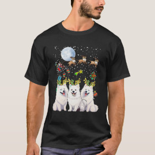 American Eskimo Dog Xmas Lights Reindeer Santa Chr T-Shirt