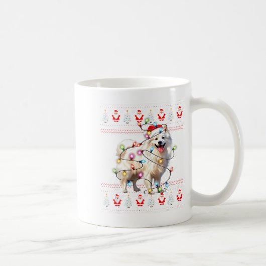 American Eskimo Dog Xmas Lights Ugly Sweater Chris Kaffeetasse (Rechts)