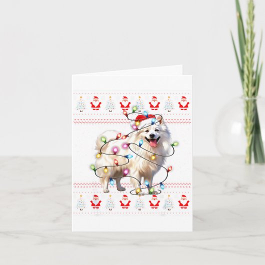 American Eskimo Dog Xmas Lights Ugly Sweater Chris Karte (Vorderseite)