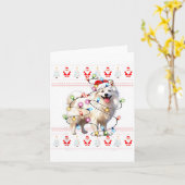 American Eskimo Dog Xmas Lights Ugly Sweater Chris Karte (Gelbe Blume)