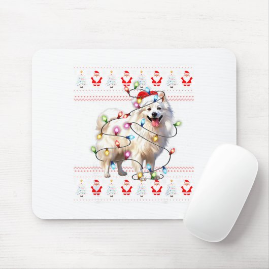 American Eskimo Dog Xmas Lights Ugly Sweater Chris Mousepad (Mit Mouse)