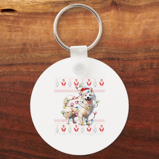 American Eskimo Dog Xmas Lights Ugly Sweater Chris Schlüsselanhänger (Vorderseite)