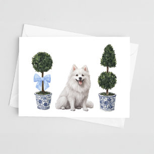American Eskimo Doppy Welpe Topiary Watercolor Karte