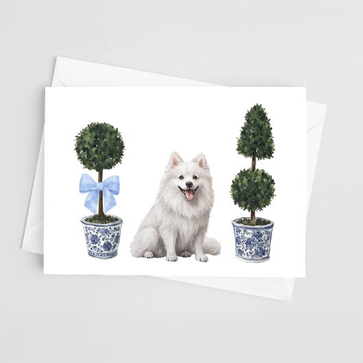 American Eskimo Doppy Welpe Topiary Watercolor Karte