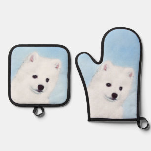 American Eskimo Eskie Welpen Malerei Süße Hunde Ku Ofenhandschuh & Topflappen-Set