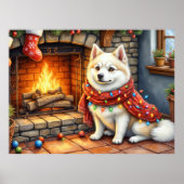 American Eskimo Fireplace with Christmas Lights Poster (Vorne)