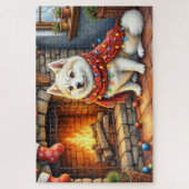 American Eskimo Fireplace with Christmas Lights Puzzle (Vertikal)