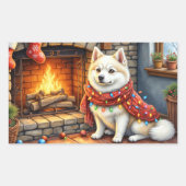 American Eskimo Fireplace with Christmas Lights Rechteckiger Aufkleber (Vorderseite)