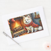 American Eskimo Fireplace with Christmas Lights Rechteckiger Aufkleber (Umschlag)
