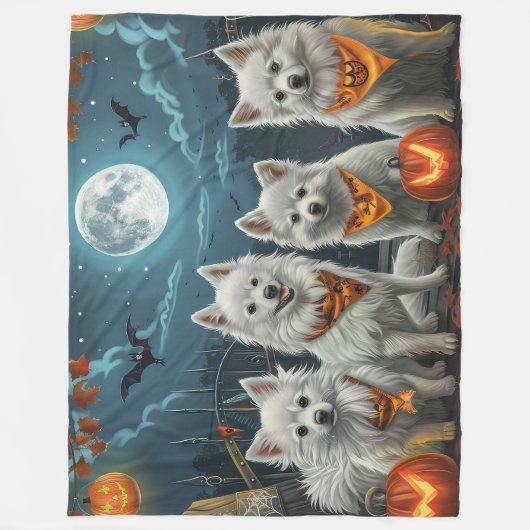American Eskimo Halloween Spooky Fleecedecke (Vorderseite)