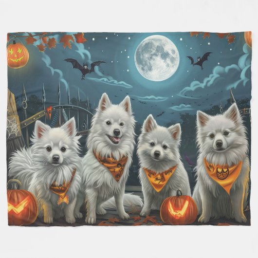 American Eskimo Halloween Spooky Fleecedecke (Vorderseite (Horizontal))