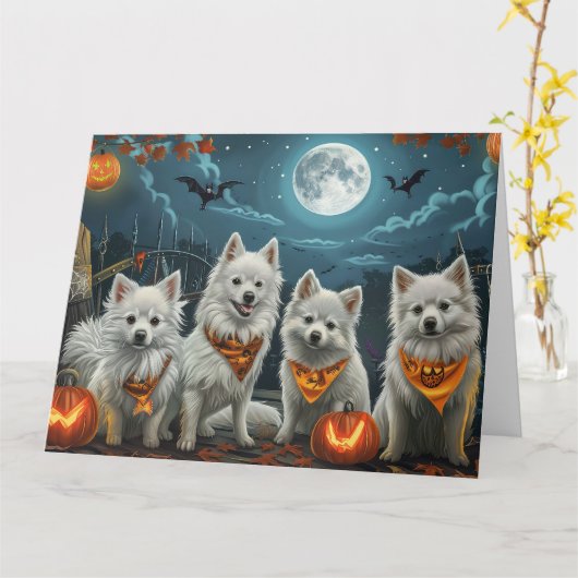 American Eskimo Halloween Spooky Karte (Gelbe Blume)