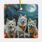 American Eskimo Halloween Spooky Keramikornament (Vorderseite)