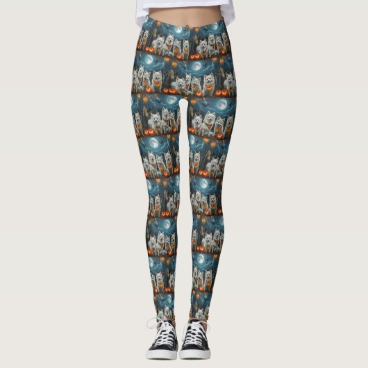American Eskimo Halloween Spooky Leggings (Vorderseite)