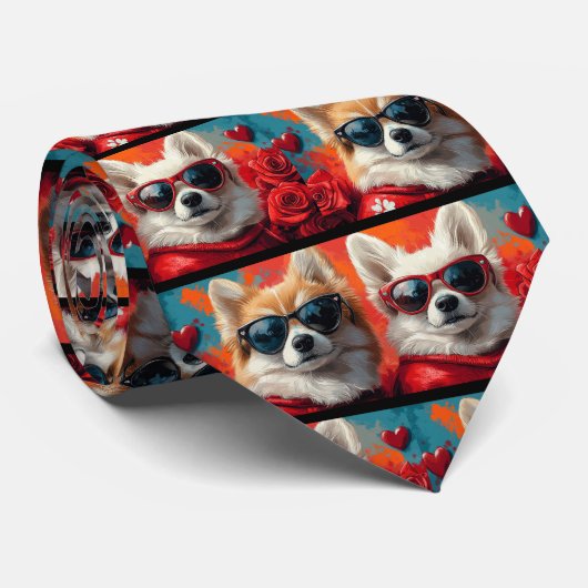 American Eskimo Heart Rose Valentinstag Krawatte (Gerollt)