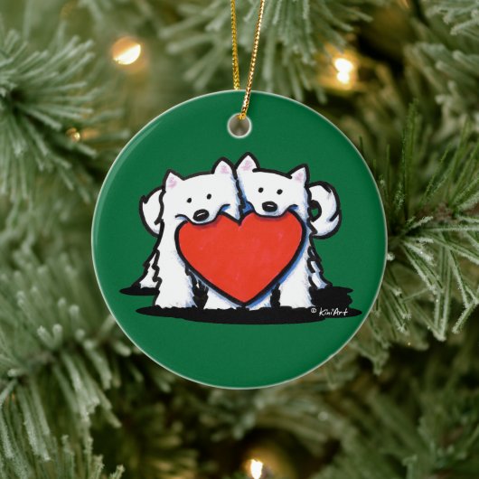 American Eskimo Heartfelt Duo Keramik Ornament (Baum)