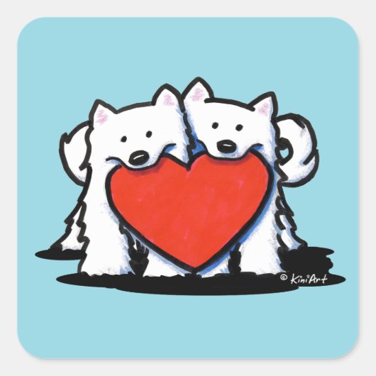 American Eskimo Heartfelt Duo Square Sticker (Vorderseite)