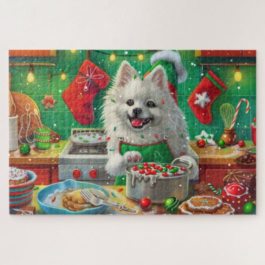 American Eskimo Holiday Baking: Festliche Weihnach Puzzle (Horizontal)