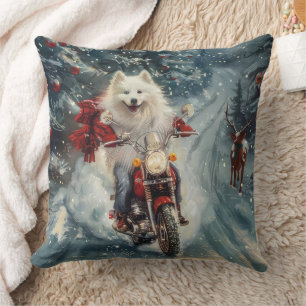 American Eskimo Hund fährt Motorrad Weihnachten Kissen