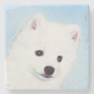 American Eskimo Hund Gemälde - Originale Hundekuns Steinuntersetzer