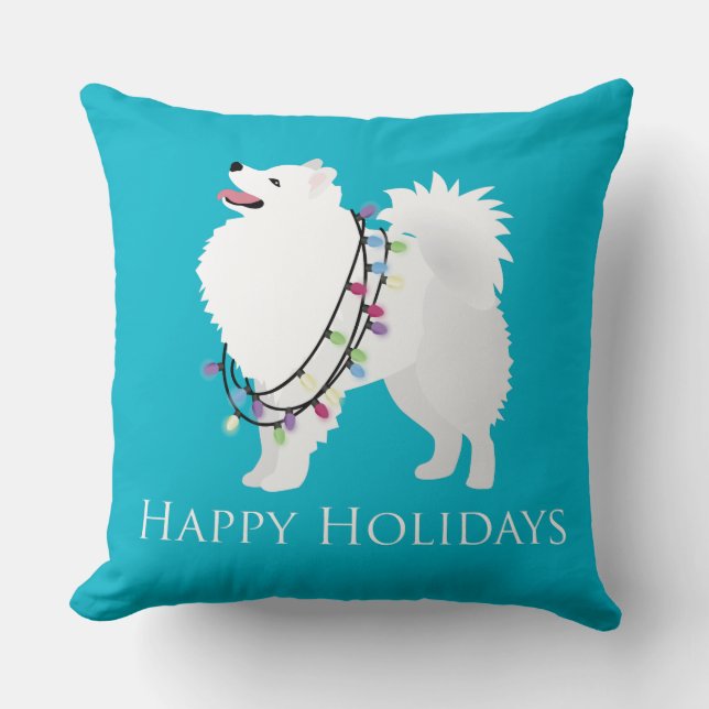 American Eskimo Hund Happy Holidays Design Kissen (Vorderseite)