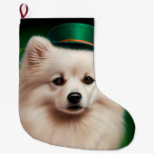 American Eskimo Hund in St. Patrick's Day Dress Großer Weihnachtsstrumpf (Vorderseite)