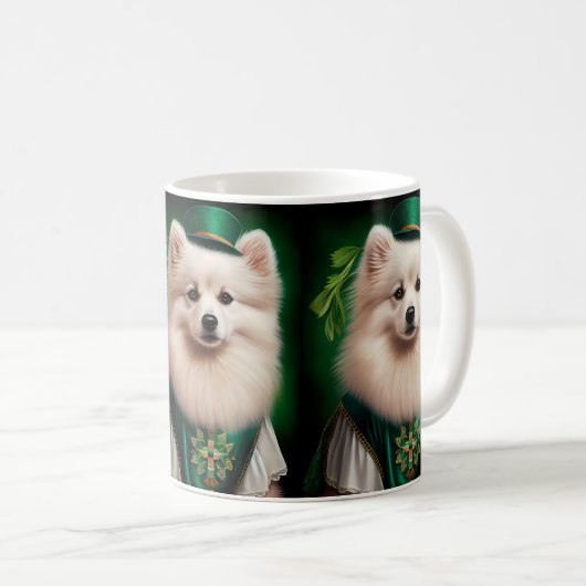 American Eskimo Hund in St. Patrick's Day Dress Kaffeetasse (VorderseiteRechts)