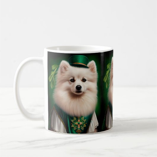American Eskimo Hund in St. Patrick's Day Dress Kaffeetasse (Links)