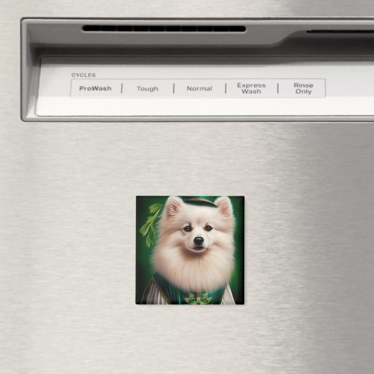 American Eskimo Hund in St. Patrick's Day Dress Magnet (In Situ (Geschirrspüler))
