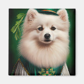 American Eskimo Hund in St. Patrick's Day Dress Magnet (Vorne)