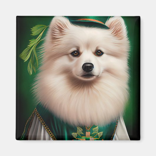 American Eskimo Hund in St. Patrick's Day Dress Magnet (Vorne)