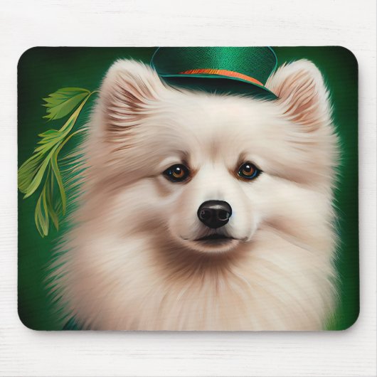 American Eskimo Hund in St. Patrick's Day Dress Mousepad (Vorne)