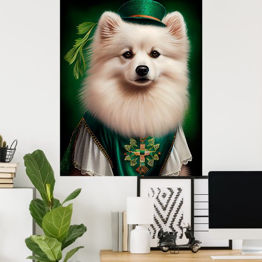 American Eskimo Hund in St. Patrick's Day Dress Poster (Heimbüro)