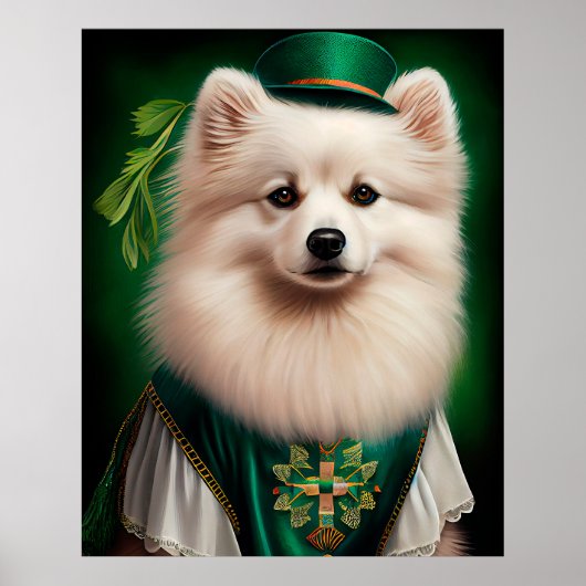 American Eskimo Hund in St. Patrick's Day Dress Poster (Vorne)
