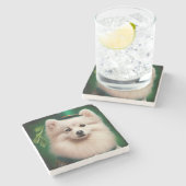 American Eskimo Hund in St. Patrick's Day Dress Steinuntersetzer (Seitenansicht)