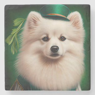 American Eskimo Hund in St. Patrick's Day Dress Steinuntersetzer