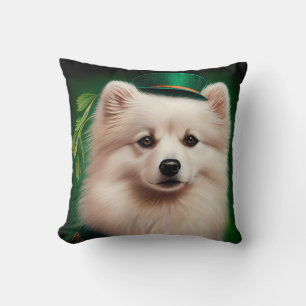 American Eskimo Hund in St. Patrick's Day Kostüm Kissen