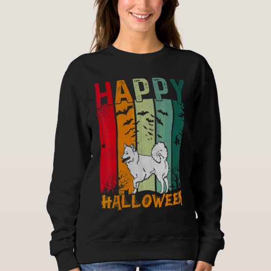 American Eskimo Hund Retro-Stil Halloween-Abendess Sweatshirt (Vorderseite)