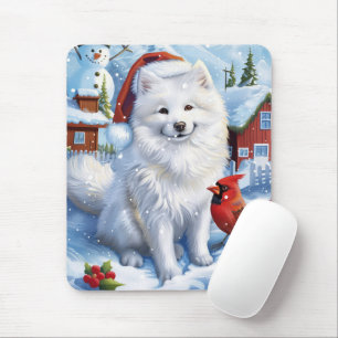 American Eskimo Hund Winter Wonderland Weihnachten Mousepad