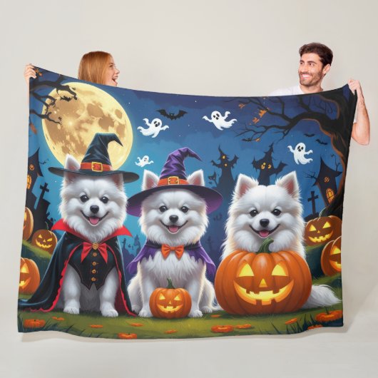American Eskimo Hunde Pumpkin Halloween Funny Fleecedecke (Beispiel)