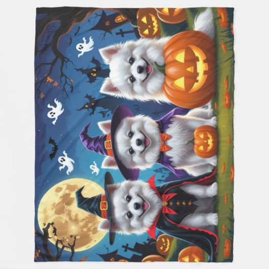 American Eskimo Hunde Pumpkin Halloween Funny Fleecedecke (Vorderseite)