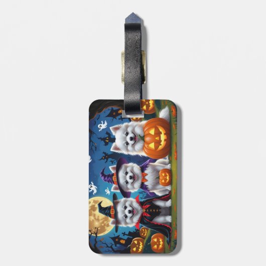 American Eskimo Hunde Pumpkin Halloween Funny Gepäckanhänger (Rückseite vertikal)