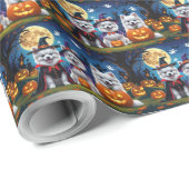 American Eskimo Hunde Pumpkin Halloween Funny Geschenkpapier (Rolleneckpunkt)